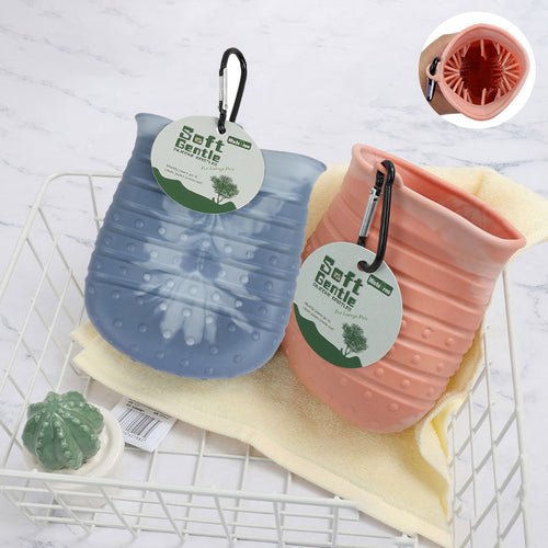 Portable 2-in-1 dog paw cleaner cup and grooming brush